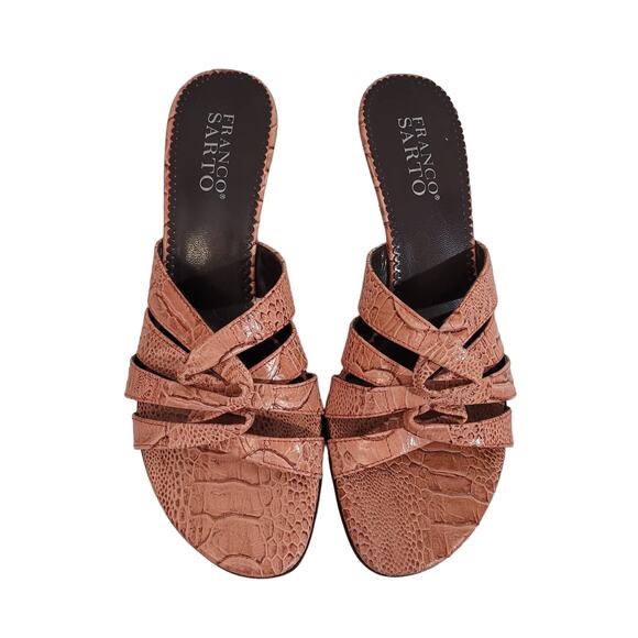 Franco Sarto	Size	8m	Salmon Leather Gator Pattern Crisscross Slide Heels - Picture 2 of 11